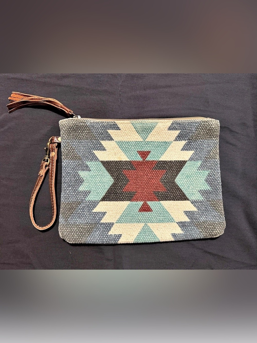 Myra Bag Geometric Southwestern Wristlet in Blue & Green